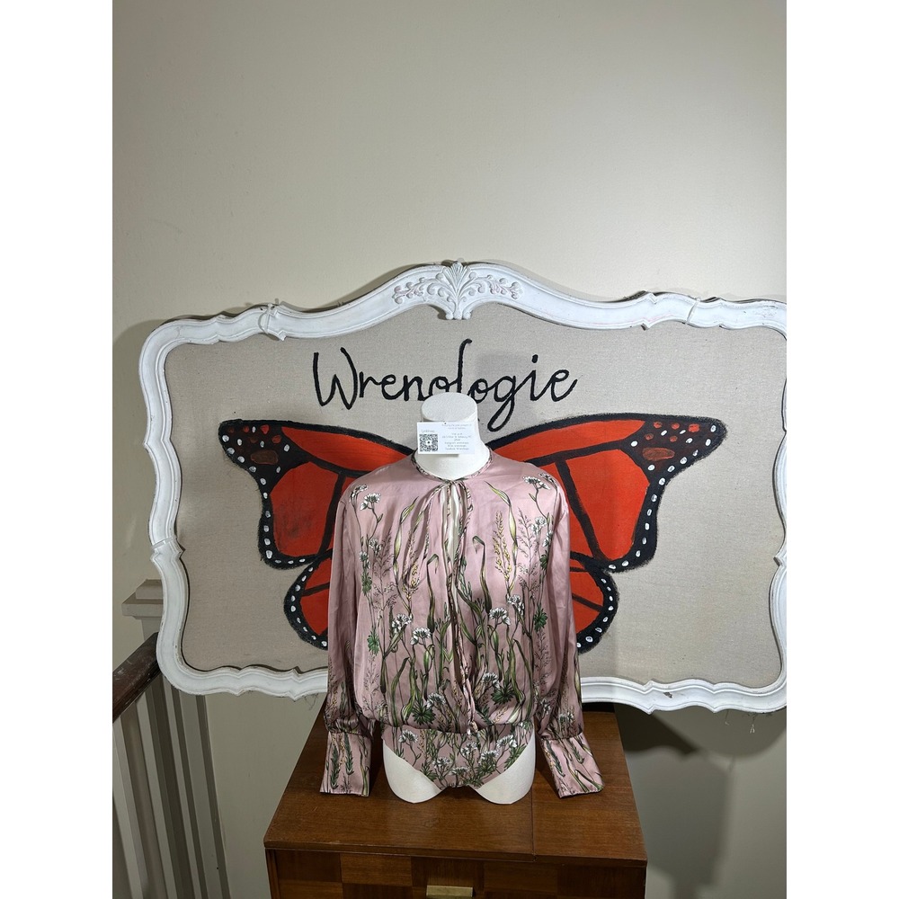 Zara Pink Floral Satin Bodysuit | Romantic Crossover Blouse | Size Medium